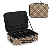 junzan Grande borsa organizer da viaggio per trucchi, motivo scozzese, con divisori e tracolla regolabile, Camel02, 14.6 x 10.6 x 4.7 inches, Colorato