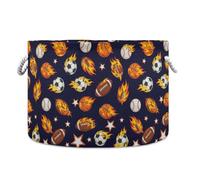 JUNZAN Grande cestino per coperte con palle di fuoco blu navy, per bambini, giocattoli per bambini, per soggiorno, camera da letto, cesto portabiancheria con manico, 50 l