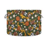 JUNZAN Grande cestino per coperte con palline di fuoco per bambini, giocattoli per cani, per cameretta dei bambini, soggiorno, camera da letto, cesto portabiancheria con manico, 50 l, verde scuro