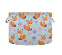 JUNZAN Grande cestino per coperte, con simpatiche volpi e fiori, per bambini, giocattoli per bambini, per soggiorno, camera da letto, cesto portabiancheria con manico, 50 l, blu