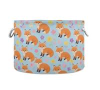 JUNZAN Grande cestino per coperte, con simpatiche volpi floreali, per bambini, giocattoli per bambini, per soggiorno, camera da letto, cesto portabiancheria con manico, 50 l, blu