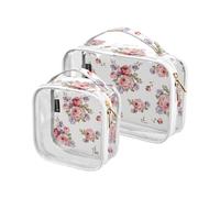 junzan Le borse da toeletta trasparenti approvate Tsa della borsa da viaggio del quarto delle borse di trucco dell'elemento del fiore trasparenti per il viaggio, Elemento Fiore, Pack of 2