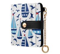 JUNZAN Mini organizer per carte da viaggio da donna | Gite di appuntamenti facili da pulire per gli amanti minimalisti Barca a vela oceano rosso bianco blu