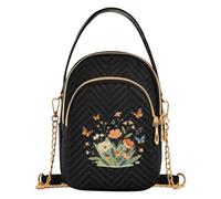 JUNZAN Mini portafoglio a tracolla portatile per gite quotidiane | Poliestere Tessuto Trapuntato Telefono Borsa Weekend Outdoor Passeggiata Goth Farfalla
