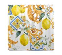JUNZAN Modello ad acquerello Stile Siciliano Dorato Limone Tenda Doccia Impermeabile Dormitorio Bagno Ospedale Decorazione con 12 Ganci Standard 170 cm x 170 cm