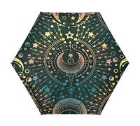 JUNZAN Moon Sun Star Alchemy Ombrello da viaggio magico per pioggia antivento 39 pollici Ombrelli da golf Riflettore UV Pieghevole Portatile Auto Apri Chiudi Accessori per la difesa esterna