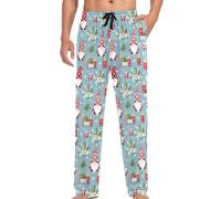 JUNZAN Pantaloni del pigiama di cotone degli gnomi di Natale per gli uomini blu chiaro pantaloni del pigiama del salotto pantaloni del sonno, Gnomi di Natale, M