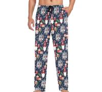 JUNZAN Pantaloni del pigiama di cotone degli gnomi di Natale per gli uomini blu navy pantaloni del pigiama degli uomini Lounge Sleep Pants, Gnomi di Natale, L