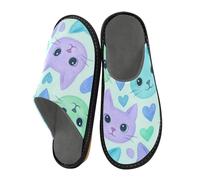 JUNZAN Pantofole in memory foam con faccine di gatto, per donne e uomini, pantofole per camera da letto e interni, Simpatici volti di gatto, 5.5-6 Women/6.5-7 Men