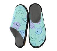 JUNZAN Pantofole in memory foam con faccine di gatto, per donne e uomini, pantofole per camera da letto e interni, Simpatici volti di gatti, 8-8.5 Women/9-9.5 Men