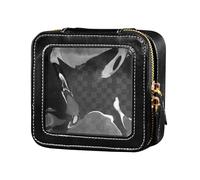 junzan Piccoli contenitori di trucco della borsa di trucco di viaggio della borsa di trucco della chiara nera mini per il volo, nero, 5.1 x 2.2 x 4.7 inches, Colorato