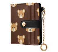 JUNZAN Piccoli portafogli da donna con orsetti carini marrone sottile da donna portachiavi portafoglio bifold porta carte con cerniera tasca portamonete blocco RFID