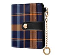 JUNZAN Piccoli portafogli scozzesi blu navy da donna sottile portachiavi portafoglio da donna custodia per carte bifold con cerniera tasca portamonete blocco RFID