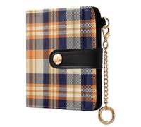 JUNZAN Piccoli portafogli scozzesi da donna con portachiavi sottile da donna, custodia bifold porta carte con cerniera, tasca portamonete, blocco RFID, blu beige
