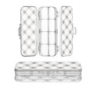 JUNZAN Plaid Gingham Clear Pencil Box Plastica Doppio Strato Penne Caso Scatole Per Forniture di Cancelleria Con Snap E Coperchio Grigio Pietra