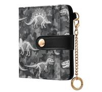 JUNZAN Portafogli piccoli da donna con dinosauri mimetici, portafoglio sottile con portachiavi, per donne, con porta carte bifold e tasca portamonete con cerniera, blocco RFID, grigio