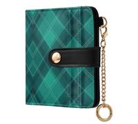 JUNZAN Portafogli scozzesi piccoli da donna con portachiavi sottile da donna turchese turchese turchese custodia per carte di credito con cerniera tasca portamonete blocco RFID