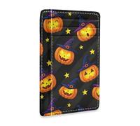 JUNZAN Portafoglio sottile porta carte per uomini donne Halloween strega zucca minimalista tasca frontale portafogli piccola custodia per carte di credito blocco RFID nero