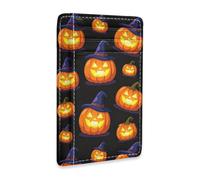 JUNZAN Portafoglio sottile porta carte per uomini donne Halloween strega zucche minimaliste tasca frontale portafogli piccola custodia per carte di credito blocco RFID nero