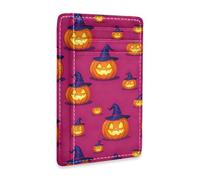 JUNZAN Portafoglio sottile porta carte per uomini donne zucche di Halloween strega minimalista tasca frontale portafogli piccola custodia per carte blocco RFID rosa rosso
