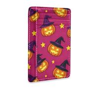 JUNZAN Portafoglio sottile porta carte per uomini donne zucche di Halloween strega minimalista tasca frontale portafogli piccola custodia per carte blocco RFID viola rosa