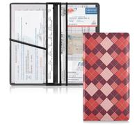 JUNZAN Portaoggetti per libretto di immatricolazione e assicurazione auto Argyle rosso e nero per documento di licenza