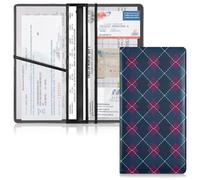 JUNZAN Portaoggetti per libretto di registrazione e assicurazione auto, motivo scozzese, colore viola e blu