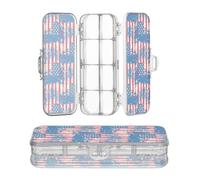 JUNZAN Retro USA Flags Scatola di Plastica Per Matite Doppio Strato Penna Contenitori di Stoccaggio Per Artigianato Arte Con Coperchio Blu
