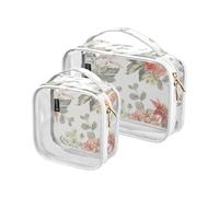 junzan Sacchetti di trucco trasparenti approvati Tsa della borsa da viaggio di quarto delle borse di trucco trasparenti dei fiori per il viaggio, Fiori., Pack of 2