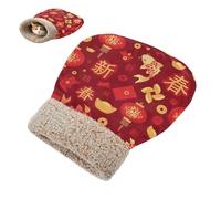 JUNZAN Sacco a pelo per gatti con scritta in lingua inglese "New Year Wishes", in peluche, caldo, per interni, per gatti e cani di piccola taglia, lavabile in lavatrice