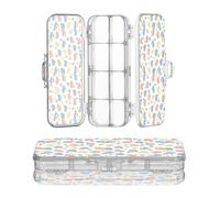 JUNZAN Scatola di matite in plastica trasparente a 2 strati, motivo: Monster Cars tropicale, per cancelleria, con coperchio a scatto, beige