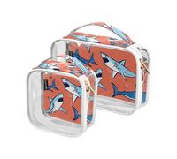 junzan Shark on Coral Clear Toiletry Bags Quart-size Travel Bag Tsa Approvato Clear Makeup Bags per Viaggiare, Squalo su corallo, Pack of 2