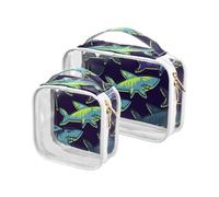 junzan Sharks on Navy Clear Toiletry Bags Quart-size Travel Bag Tsa Approvato Clear Makeup Bags per Viaggiare, Squali sulla Marina, Pack of 2