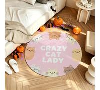 JUNZAN Tappeto rotondo antiscivolo con superficie più soffice per la | Morbido tappetino rotondo antiscivolo Lounge Crazy Cat Lady