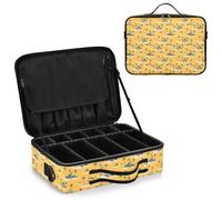junzan Tropicale palme albero grande borsa organizer trucco viaggio treno caso piatto make up artist caso con divisori e cinghia regolabile giallo, Palme Tropicali Albero, 14.6 x 10.6 x 4.7 inches