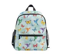 JUNZAN Zaino per bambini con colibrì e farfalle ad acquerello, per ragazzi e ragazze, zaino per bambini piccoli, età compresa tra 3 e 8 anni