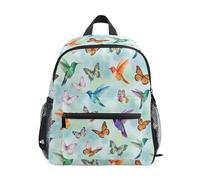 JUNZAN Zaino per bambini con colibrì e farfalle, per ragazzi e ragazze, zaino prescolare per bambini piccoli, borsa per libri ad acquerello, età 3-8 anni