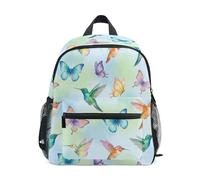 JUNZAN Zaino per bambini con colibrì e farfalle, per ragazzi e ragazze, zaino prescolare per bambini piccoli, borsa per libri ad acquerello, età 3-8 anni