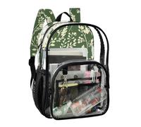JUNZAN Zaino trasparente con fiori verde salvia per ragazze donne borsa trasparente per libri da 39,9 cm trasparente per la scuola