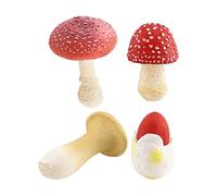 JunZheHub 4 Pezzi Miniature Statua Modello Funghi Collezionabili Giocattolo Educativo PVC Adatto per Prescolare Orto Narrazione Costruzione Paesaggio DIY Scene, Rosso