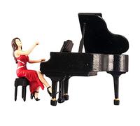 JunZheHub Elegante Statuetta in Miniatura di Pianista per La Decorazione della Casa, Rosso Nero