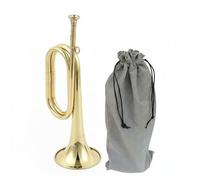 JunZheHub Tromba Strumento a Fiato Brass Wind Bugle Cerimoniale Rame Incisione Decorativa Metallo Saldato Maneggevole Adatto per Processione Banda Cerimonia, Ottone Con Borsa Grigia