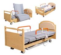 Juodkeo Letto medico elettrico basso girevole a 90° con rotazione di 20° a sinistra/destra, testiera in legno di quercia, ruote silenziose per l'assistenza domiciliare agli anziani