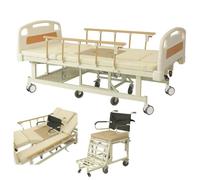 Juodkeo Letto medico regolabile Premium a 5 funzioni per uso domestico, dispositivi di aiuto, include sedia a rotelle staccabile, materasso, ruote silenziose e assistenza per la defecazione.