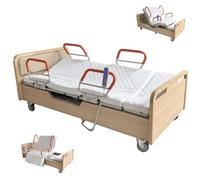 Juodkeo Letto ospedaliero elettrico premium per terapia intensiva, letti ospedalieri regolabili con funzione di rotazione, cuscino per assistenza infermieristica con ruote silenziose,Light brown