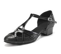 JUODVMP Donne Chiusura a T Scarpe da Ballo Latino Salsa Punta Chiusa Tango Moderno Cha-cha Scarpe da Ballo Sala da Ballo Festa di Nozze Tacco 3cm Modello 070-C,42 EU