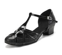 JUODVMP Donne Chiusura a T Scarpe da Ballo Latino Salsa Punta Chiusa Tango Moderno Cha-cha Scarpe da Ballo Sala da Ballo Festa di Nozze Tacco 4cm Modello 070-C,38 EU