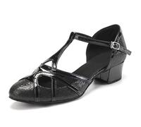 JUODVMP Donne Chiusura a T Scarpe da Ballo Latino Salsa Punta Chiusa Tango Moderno Cha-cha Scarpe da Ballo Sala da Ballo Festa di Nozze Tacco 3cm Modello 070-C,35 EU