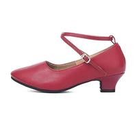JUODVMP Ragazze in Pelle Punta Chiusa Standrad Latino da Ballo Scarpe da Donna Scarpe di Carattere Tango Pratica di Danza Pompe, Rosso-3,5 cm,38 EU
