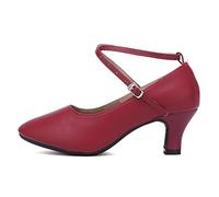 JUODVMP Ragazze in Pelle Punta Chiusa Standrad Latino da Ballo Scarpe da Donna Scarpe di Carattere Tango Pratica di Danza Pompe, Rosso-5,5 cm,37 EU